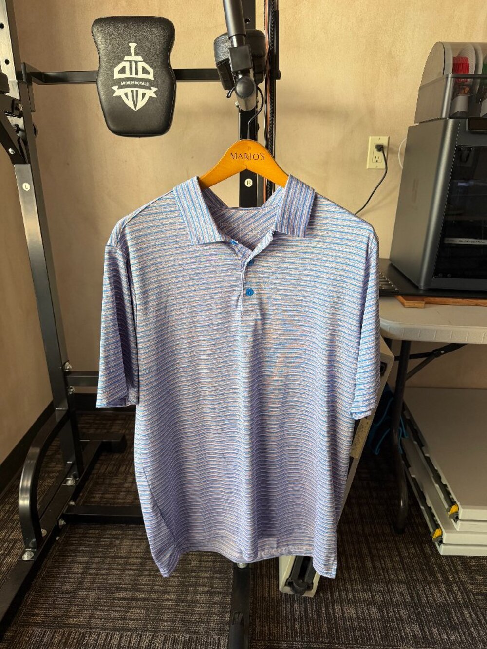 Antigua Men’s Performance Golf Polo Blue Orange Striped Size L